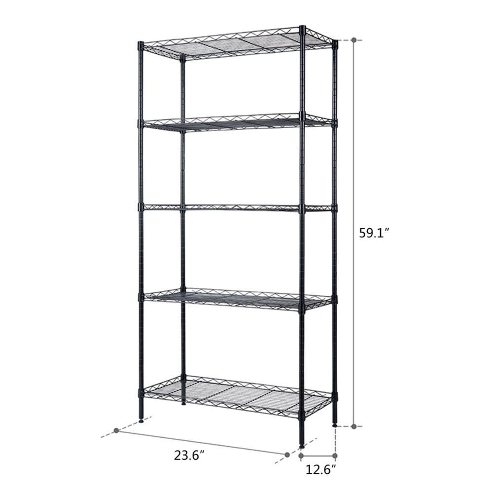 5-Tier Wire Shelving Unit - Adjustable, Black & Modular Kitchen Storage Rack