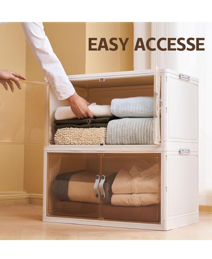 3 Pack - Collapsible Storage Cabinet - Foldable Storage Bins with Doors - 96 QT