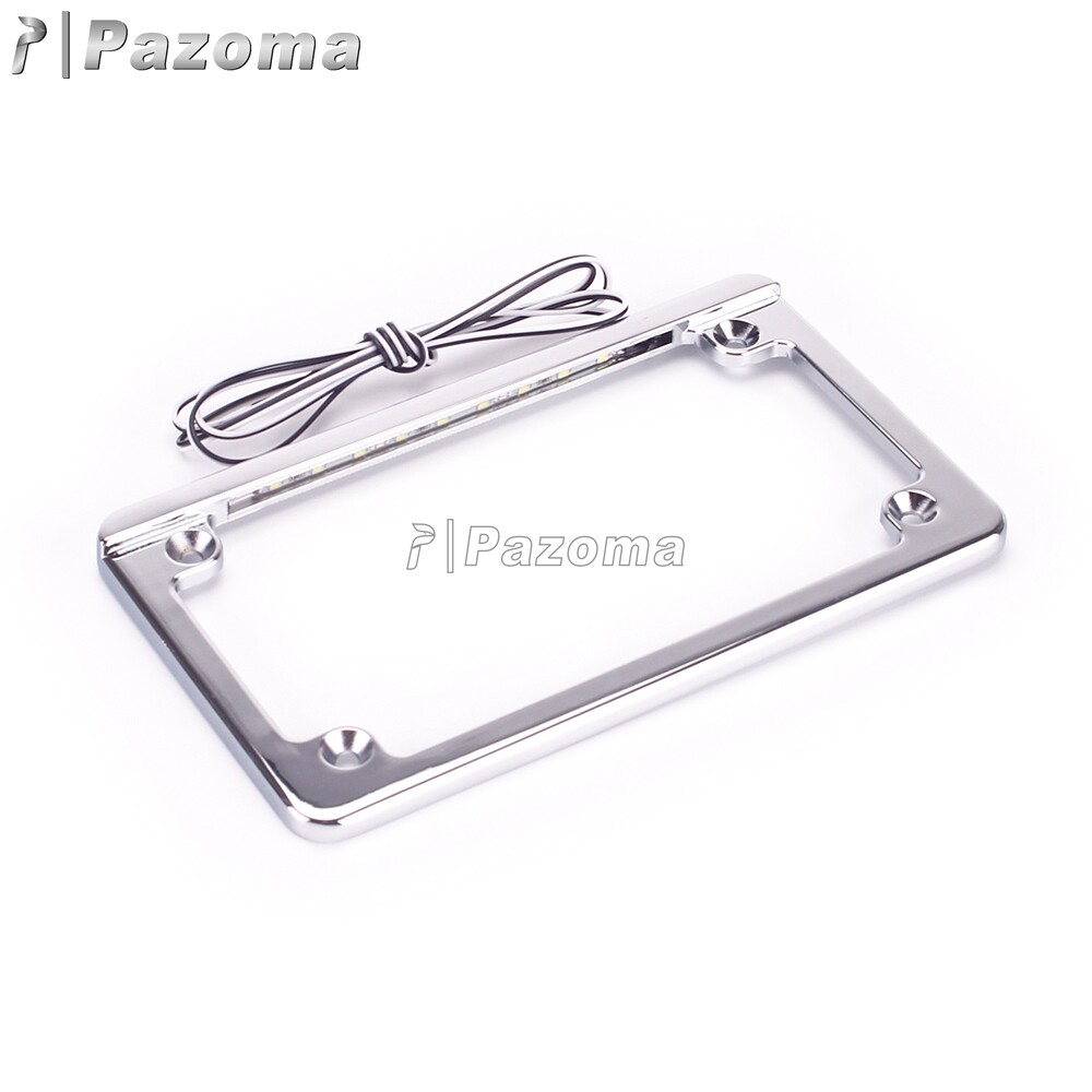 Motorcycle Chrome LED License Plate Bracket Frame w/ Light For Harley Davidson