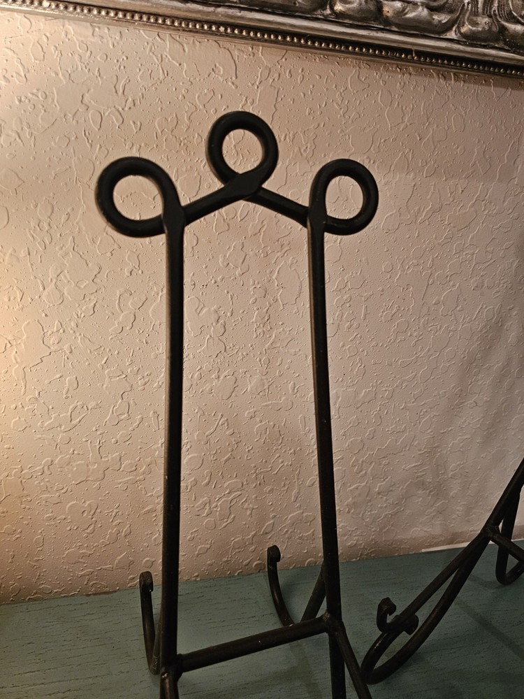 Vintage Black Iron Display Easel, 17.5" Tall, Scroll Design-2 Available