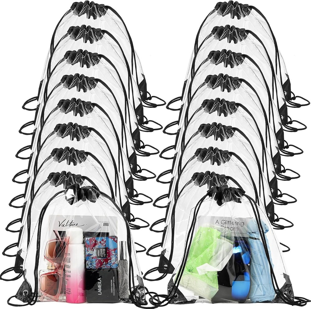 80 Pcs Clear Drawstring Backpack approx. 11.8 x inches, Clear, Black
