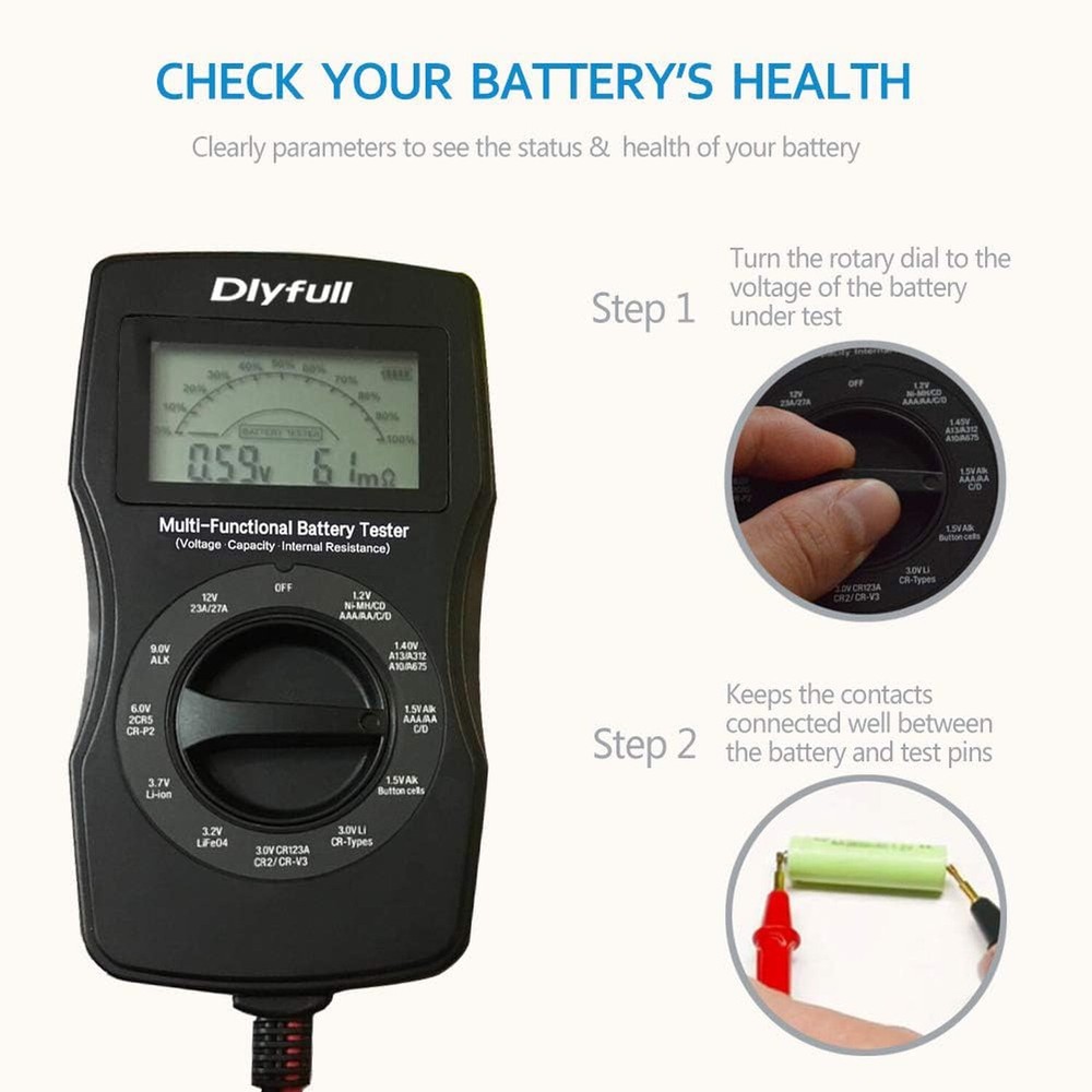 Dlyfull Universal Battery Tester with LCD Display, Small Digital Battery Volt...