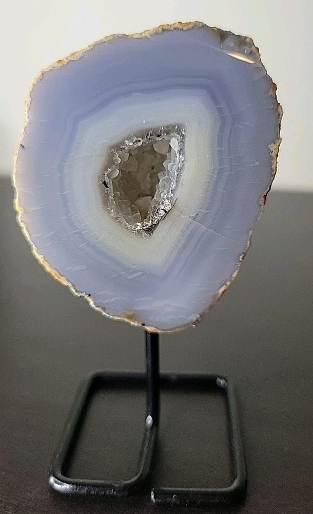 Agate Geode Slice Crystal Decor on Metal Display Stand