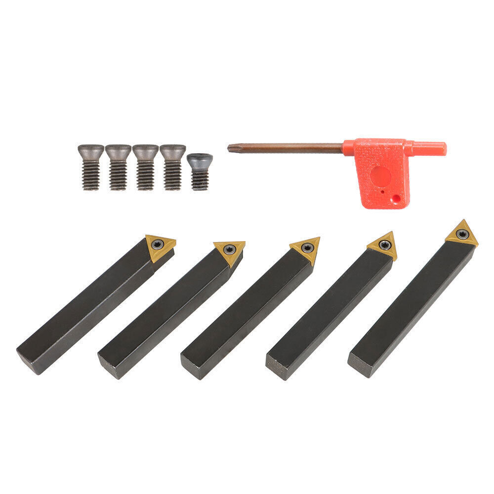 5 Pcs 1/2" Carbide Indexable Turning Tool Lathe Bit With Carbide Inserts Tool