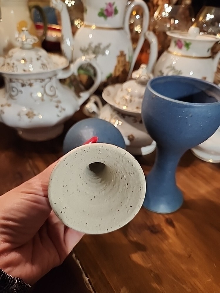 Studio Art Pottery Blue Glazed Tea Light Holders