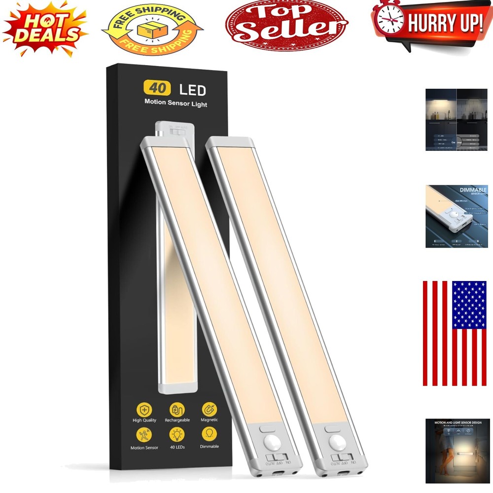 Wireless Dimmable Motion Sensor Lights - 2-Pack with USB-C Recharge for Easy Use