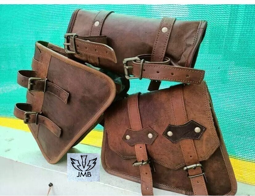 Tool 3 Saddle Bag Motorcycle Vintage look Leather Swing Arm Front Fork Pouch