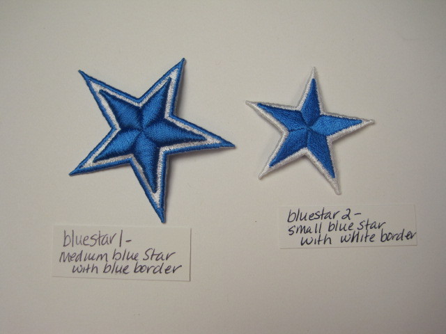 Blue and White Star Embroidery applique patch, Two Variations