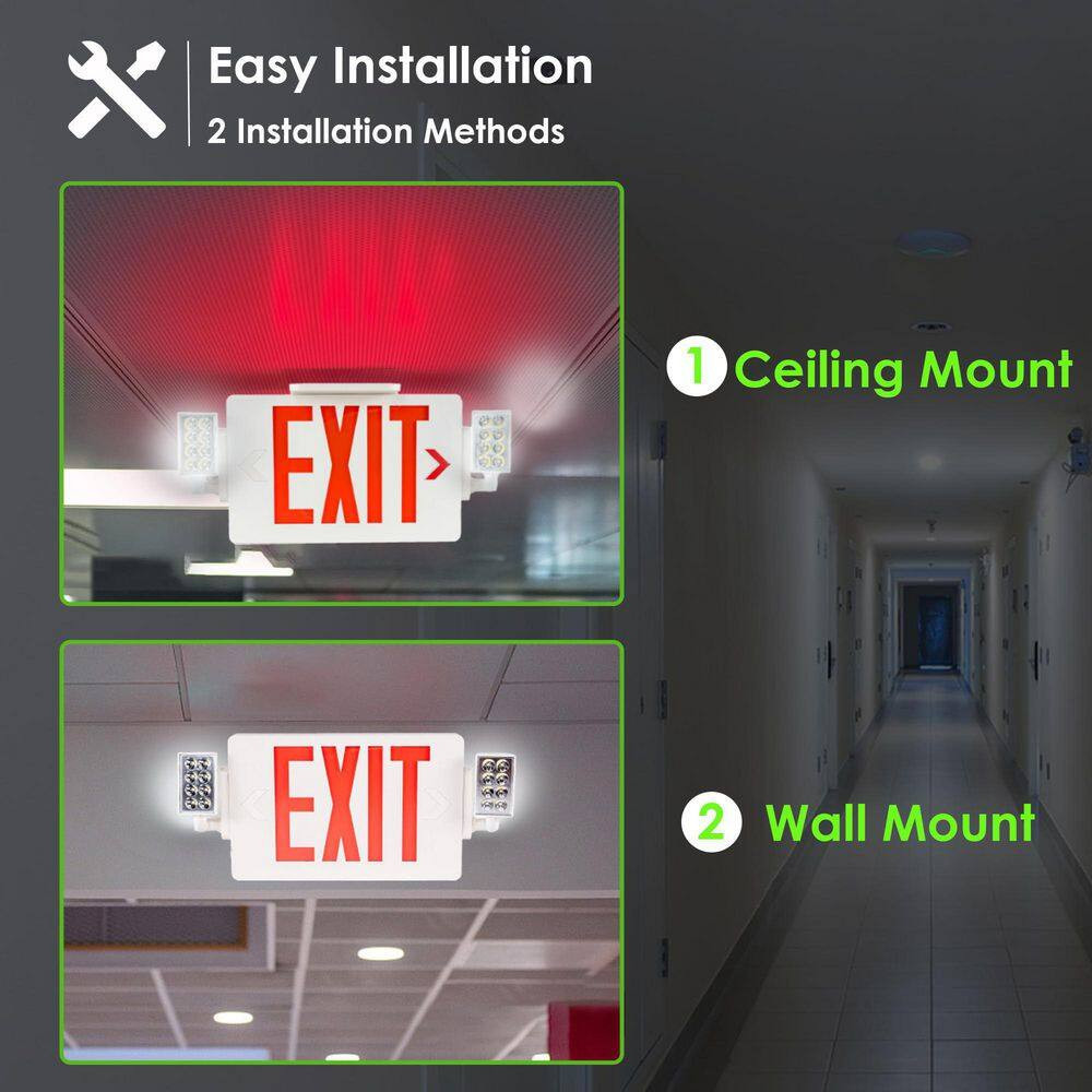 2-Pack LED Combo Exit Sign with Emergency Light 2 Adjustable Heads Double Face R