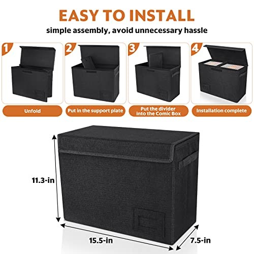 4-Pack Comic Book Storage, Collapsible Comic Book Case with 4 Pack Black