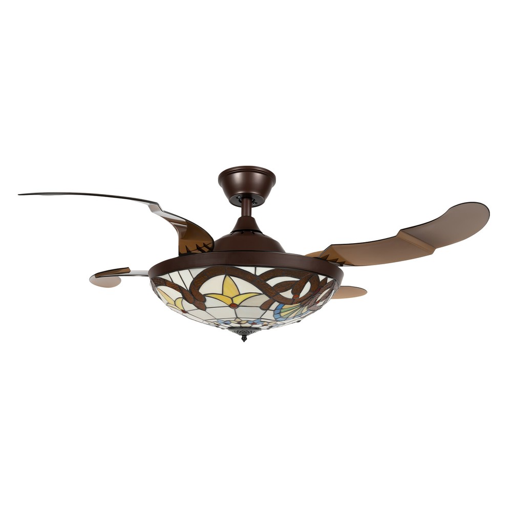 Tiffany Style 42" Chandelier Retractable Blade Ceiling Fan Light Remote Control