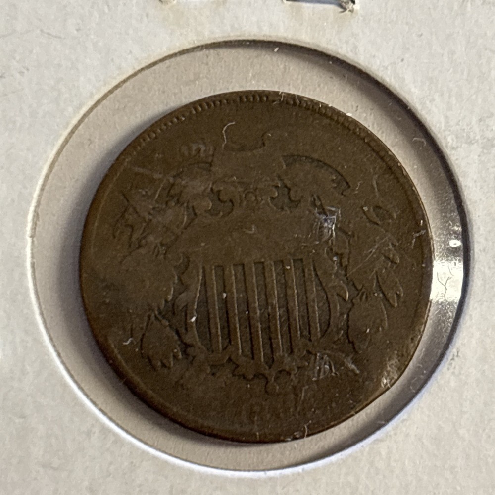🐒 1864 Civil War Two Cent Copper Piece 2¢ Rim Bump