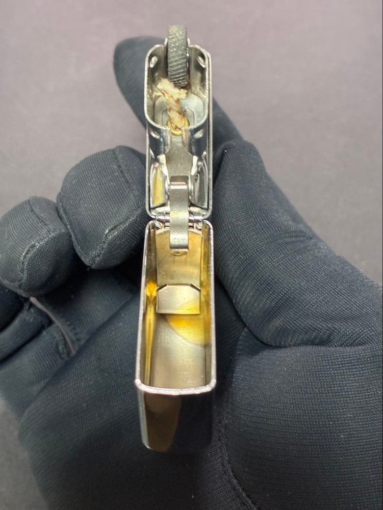 Zippo Fire Etching Engraved Silver One Sided Processing Lighter Regular Japan