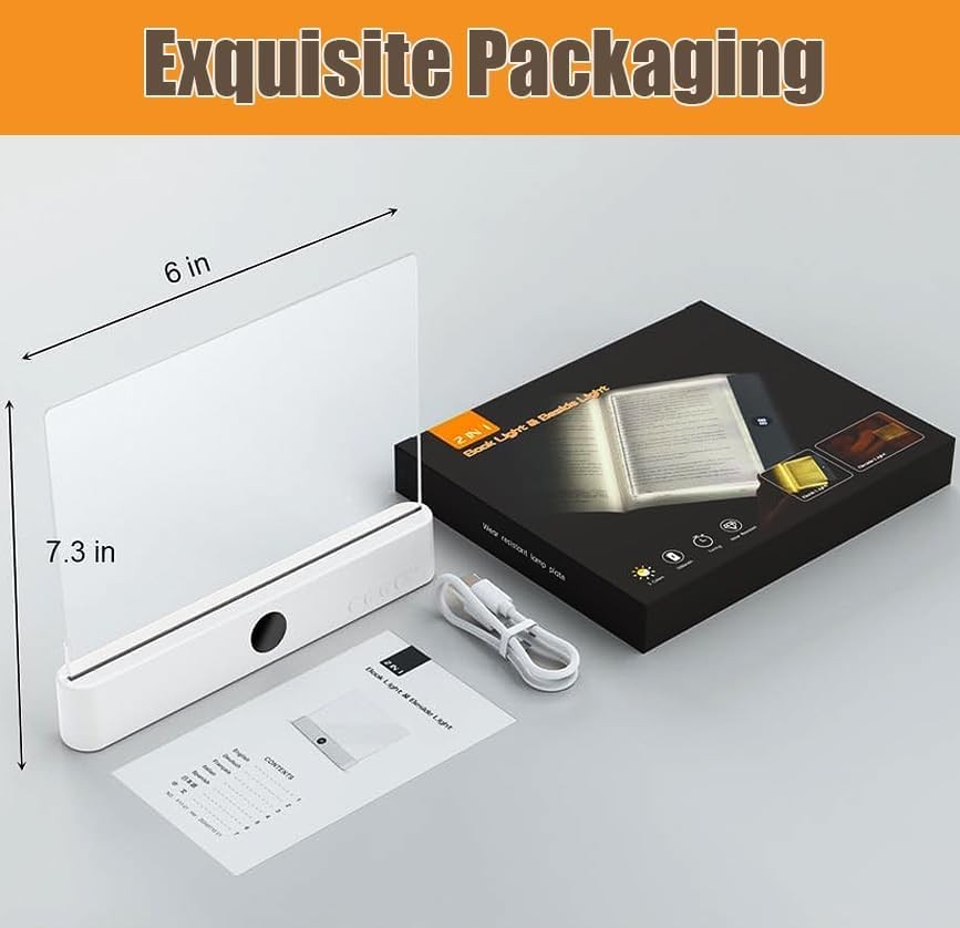 Book Light, 3 Color Adjustable LED Flat Reading Light, Rechargeable Clear Pan...