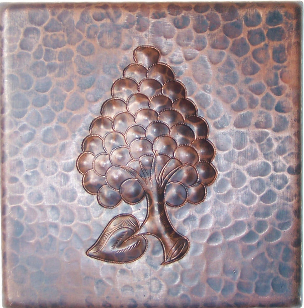 4"x 4" Grapes Hand Hammered Mexican Copper Tile