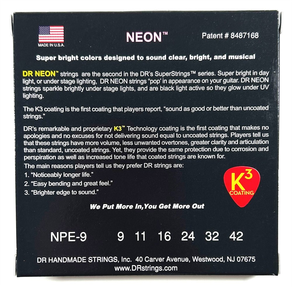 DR Strings Guitar Strings Electric Neon Pink 09-42 Light