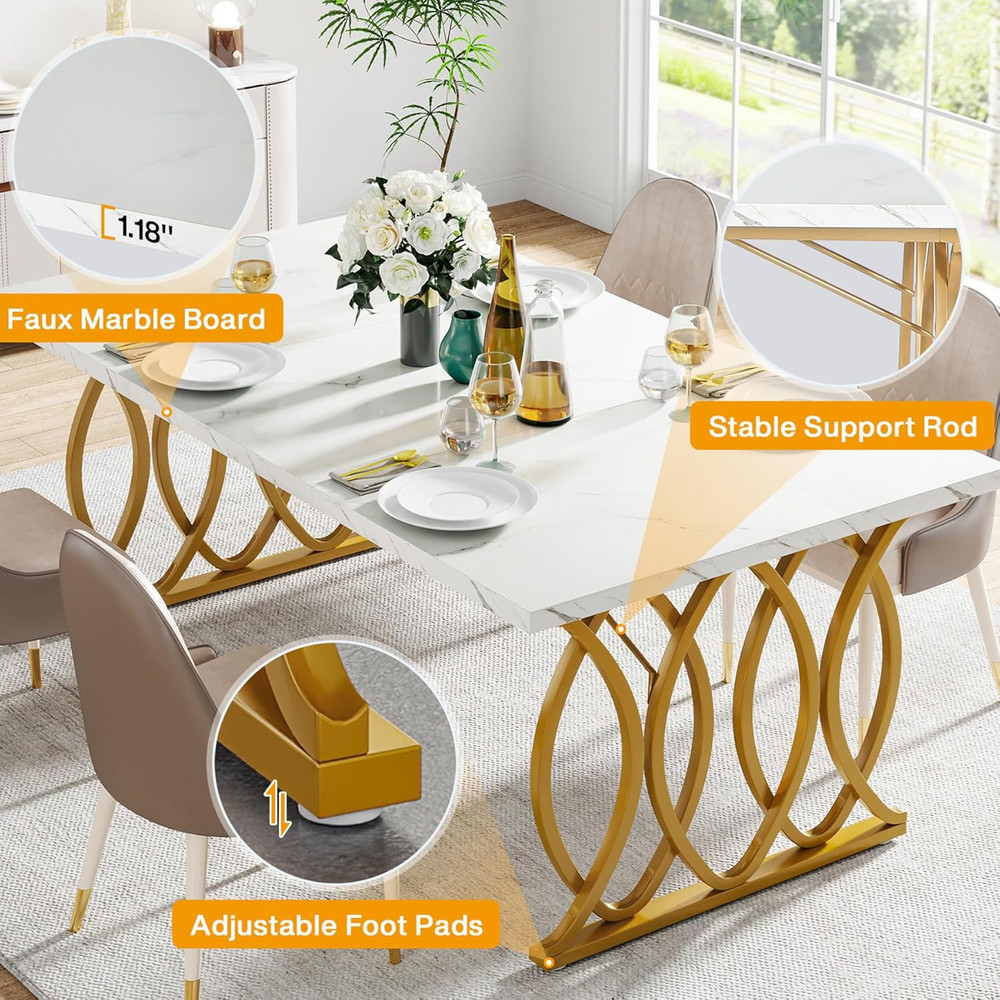 Tribesigns Modern Dining Table, 63" Large Kitchen Table for 4-6 People, Unique R