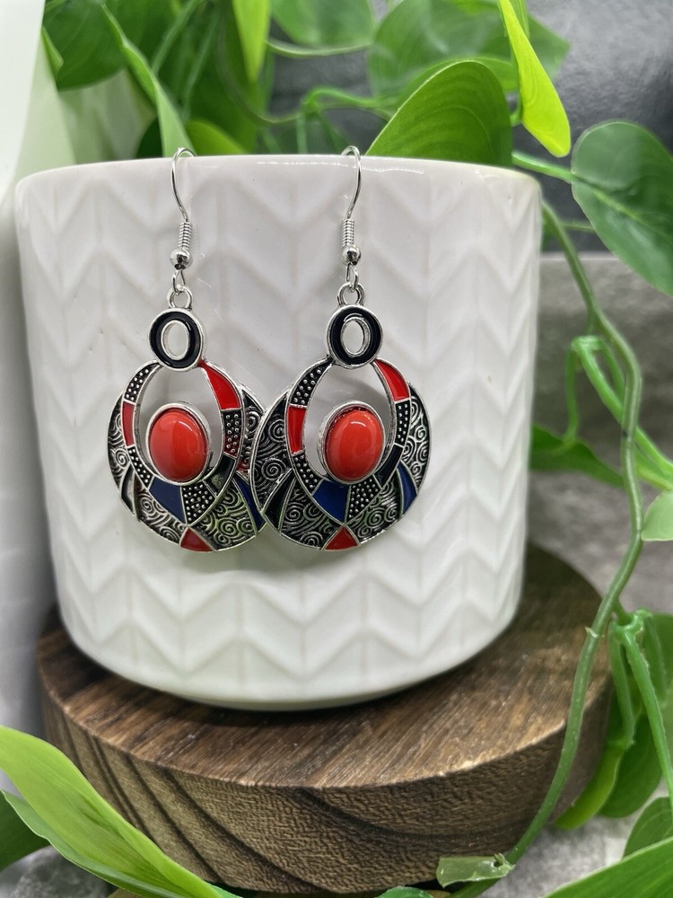 2” Silver-tone Boho Bead Dangle Earring Set  New Free Ship B4248