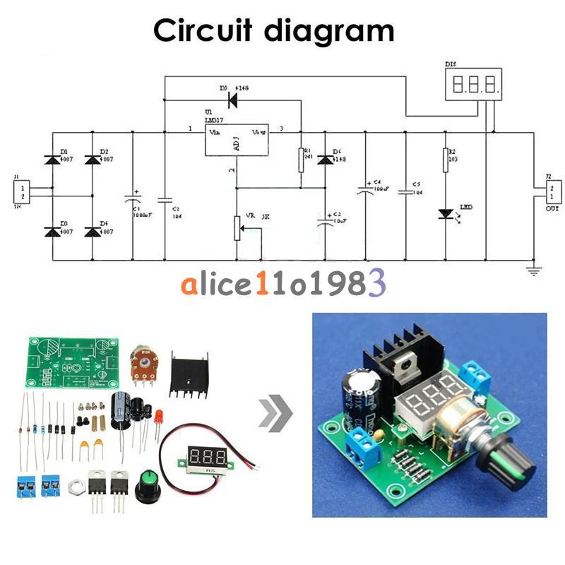 LM317 Digital Display Adjustable Regulated Power Supply Board Module DIY Kits