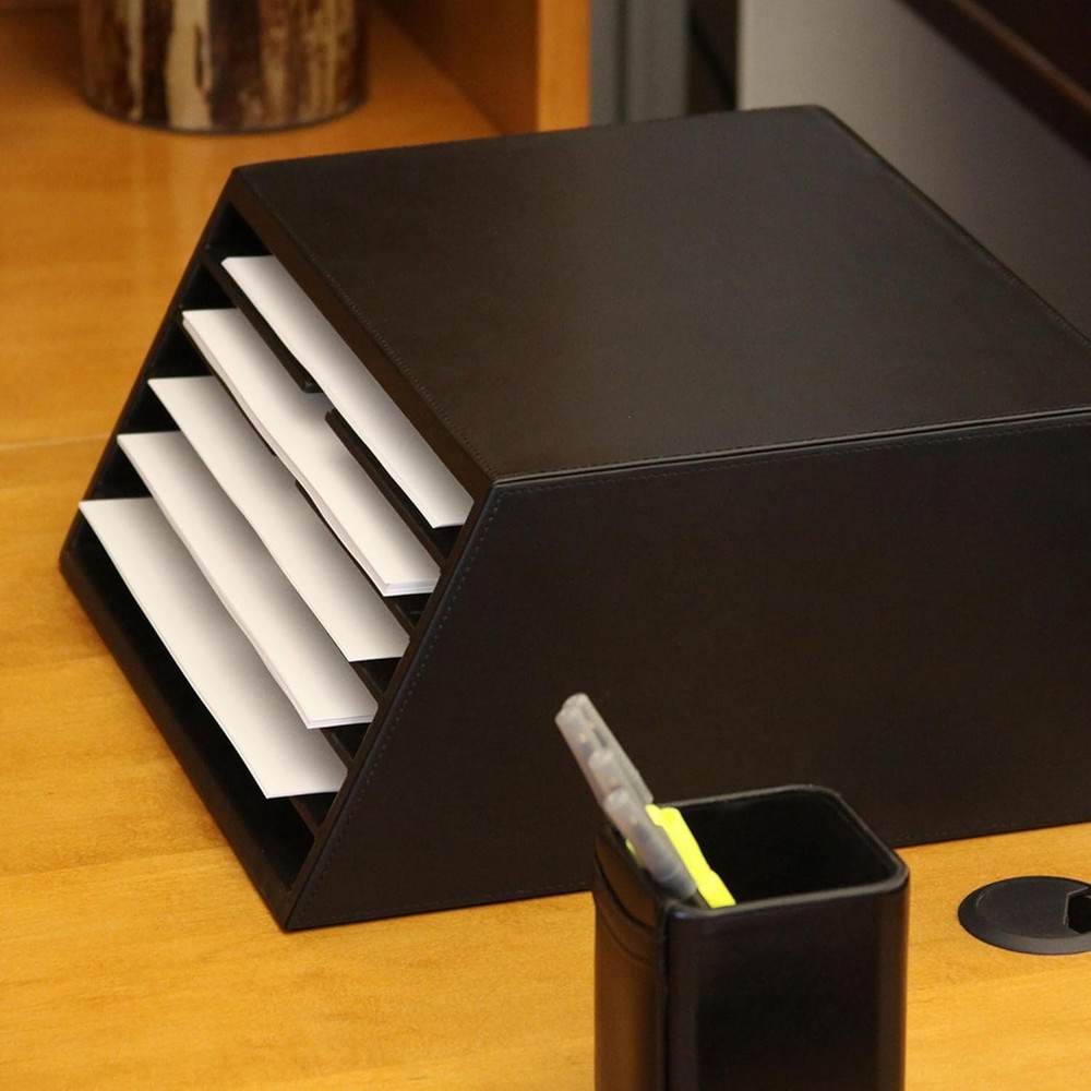Black Leather 6-Tray File Sorter
