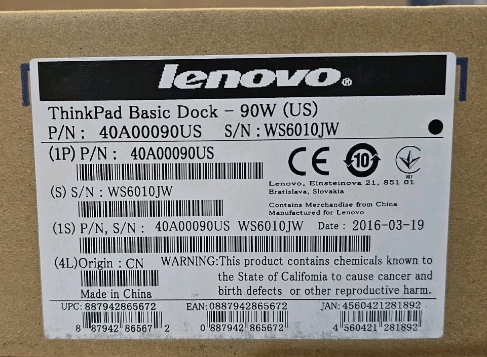 Lenovo ThinkPad Basic Dock 90W Black - 40A00090US