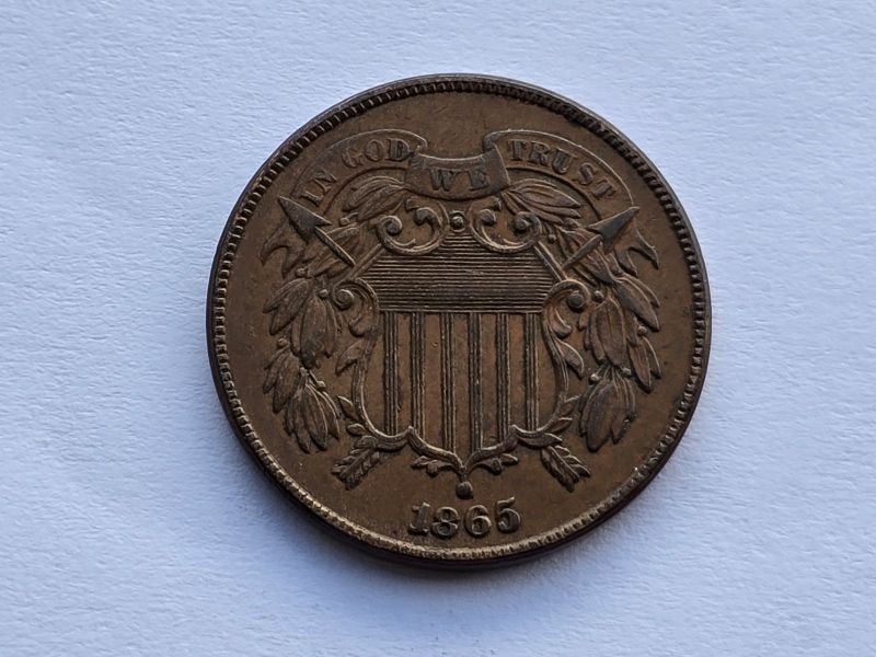 1865 Two Cents Plain 5 About Uncirculated 11226