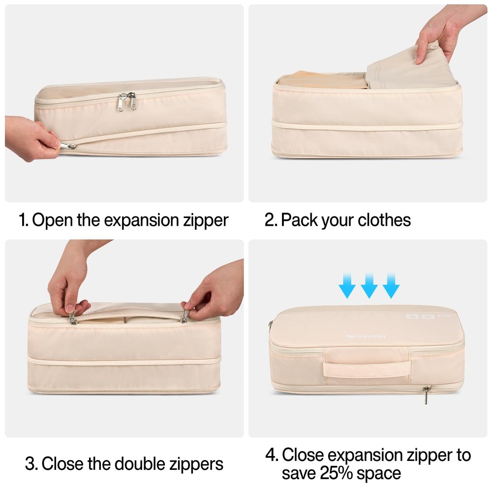 7 Set Compression Packing Cubes for Travel, Expandable Large Packing Cubes fo...