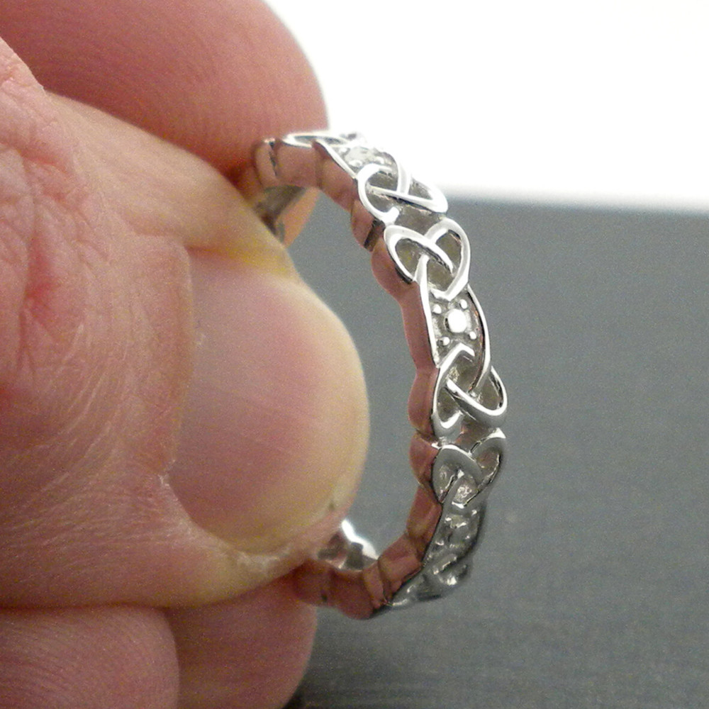 Shanore Sterling Silver Celtic Knot Wedding Ring with Diamonds Various Sizes