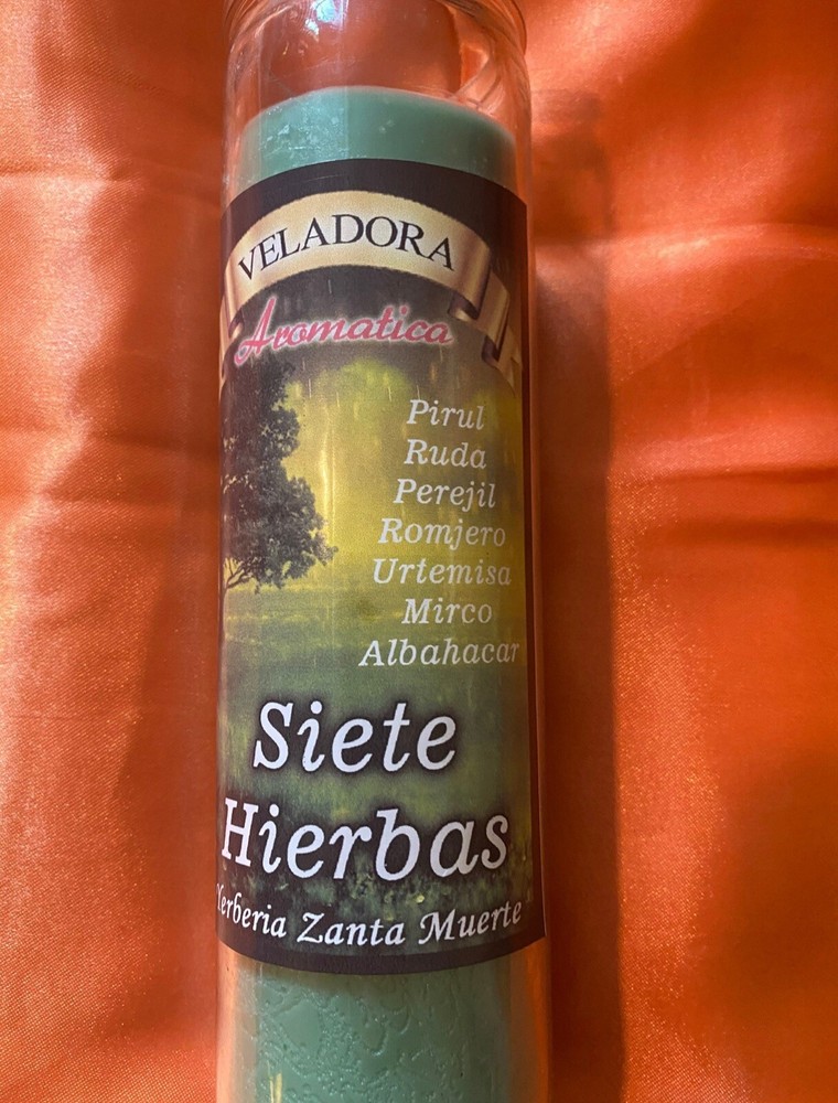 Veladora 7 hierbas  Preparada Y Curada Con Hierbas y aceites