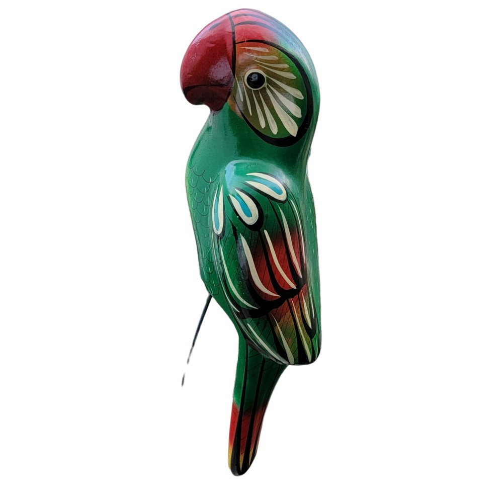 Handpainted Ceramic Green Red Parrot Only Figurine 🦜 Mexico? 14" READ