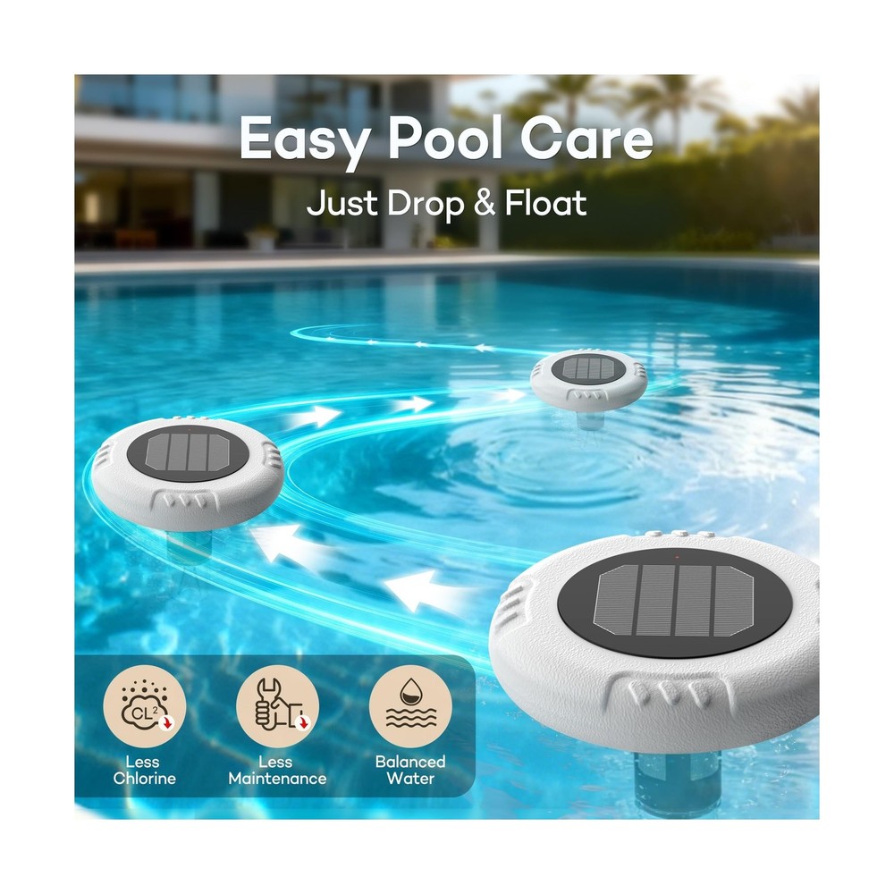 Solar Pool Ionizer- Self Cleaning Copper Anodes, Smart Control & Automatic Fl...