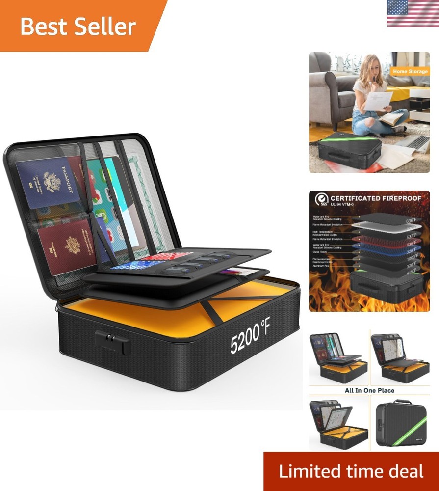Multi-Compartment Fireproof Box for Important Documents - Waterproof & Secure