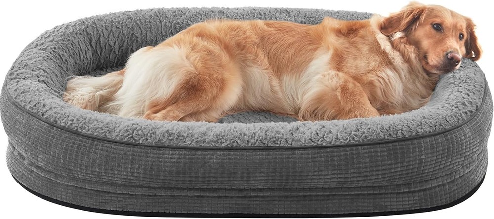 Grey Memory Foam Dog Bed - Extra Large Orthopedic Couch with Waterproof Lining