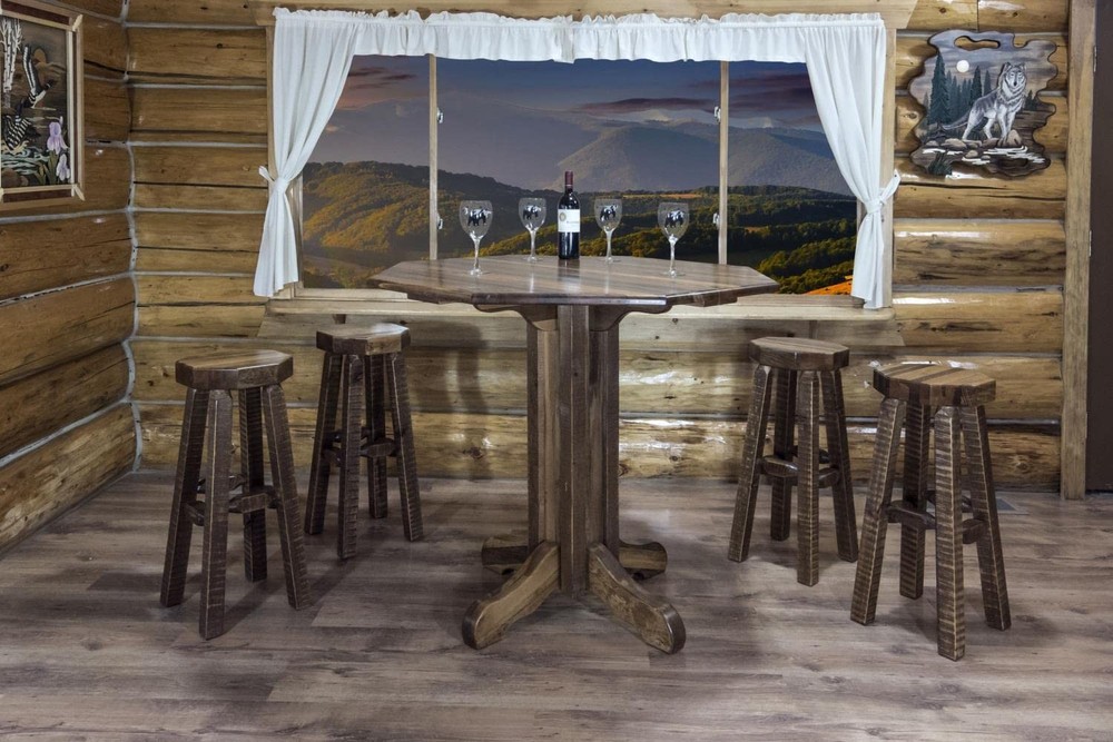 Pemberly Row Modern Transitional Solid Wood Pub Table in Brown