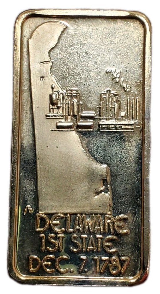 1 Oz Silver 1TH State DELAWARE Gilded Bar.