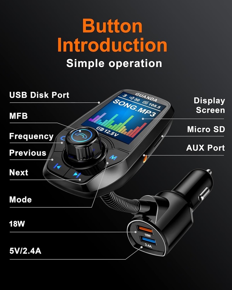 4-in-1 Bluetooth Car Transmitter with Hands-Free Call