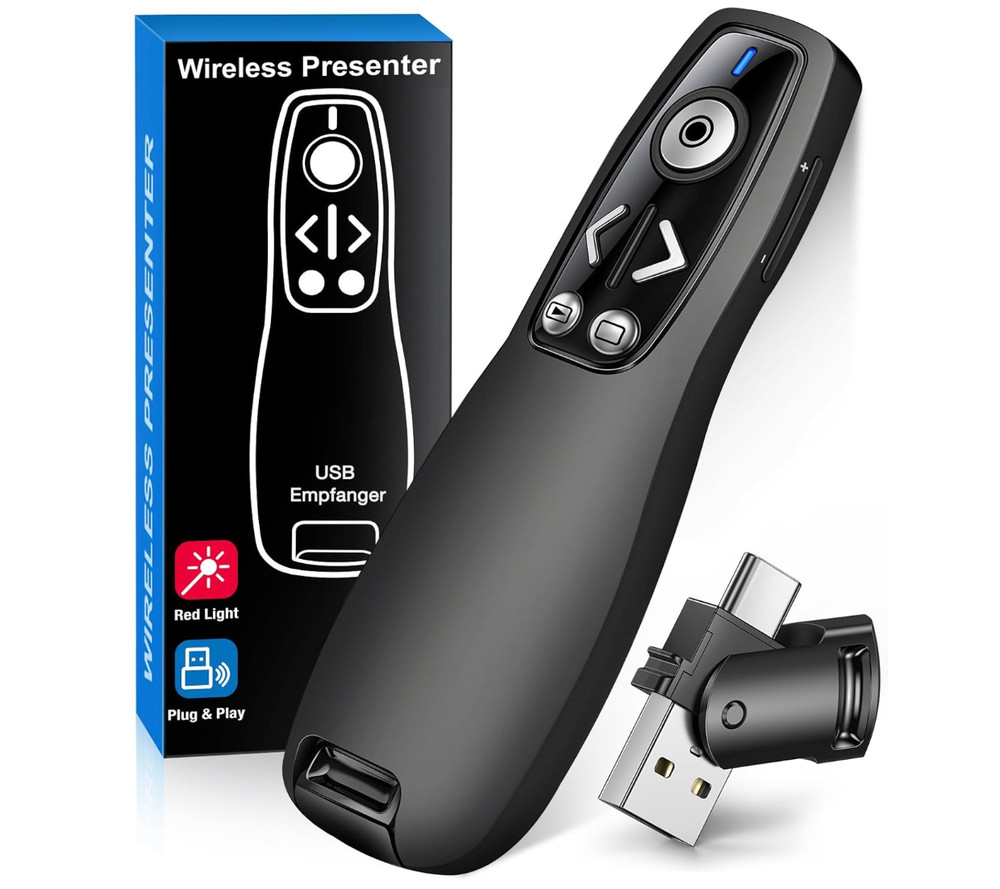 Presentation Clicker Wireless Remote for PC & Mac - USB A and USB C - H
