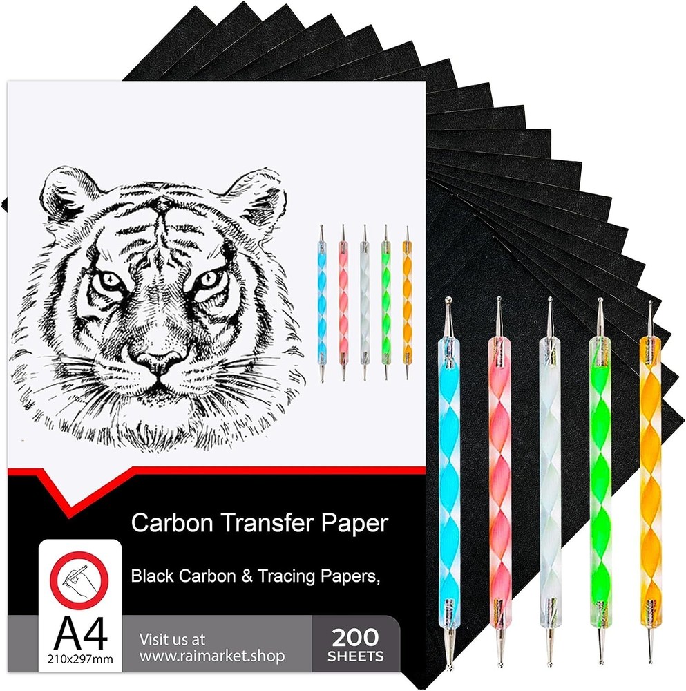 Carbon Paper - 200 Sheets - Tracing On Fabric, Wood & Canvas - Multi-Surface