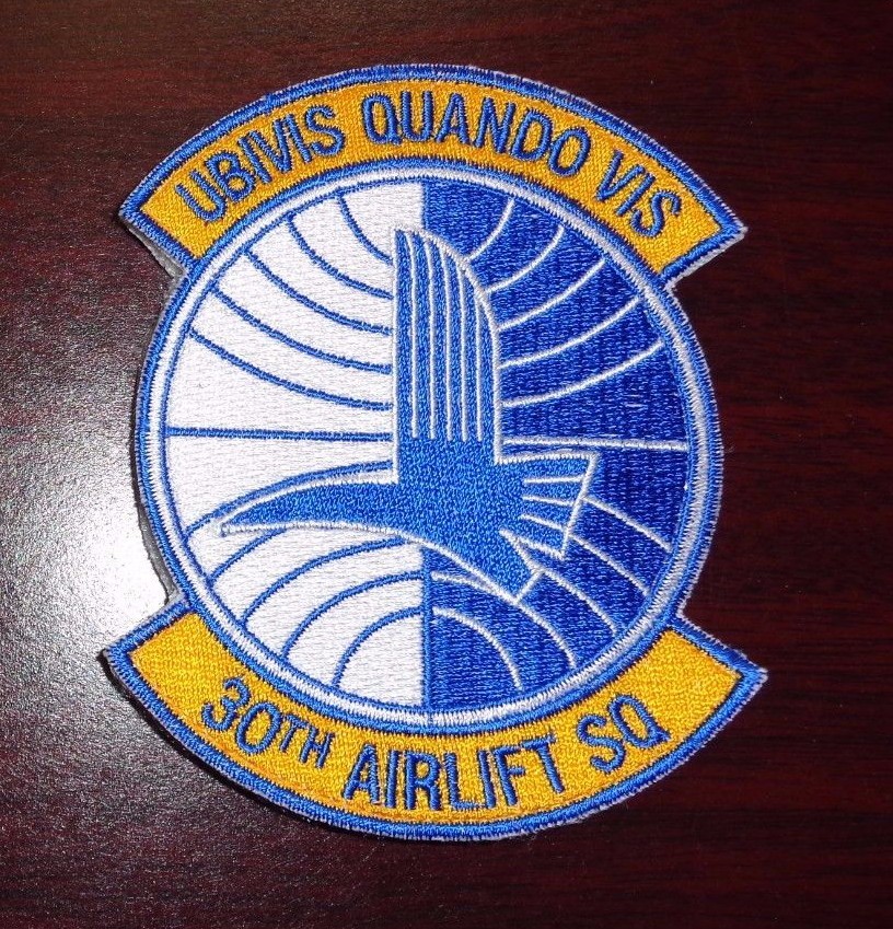 USAF FLIGHT SUIT PATCH, 30TH AIRLIFT SQUADRON, WITH HOOK LOOP FASTENERS
