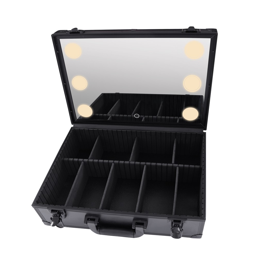 Large Makeup Train Case with LED Light & Mirror - Portable Organizer