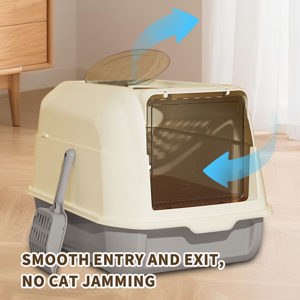 Extra Large Dual-Entry Cat Litter Box, Convertible Open/Enclosed,Odor Control