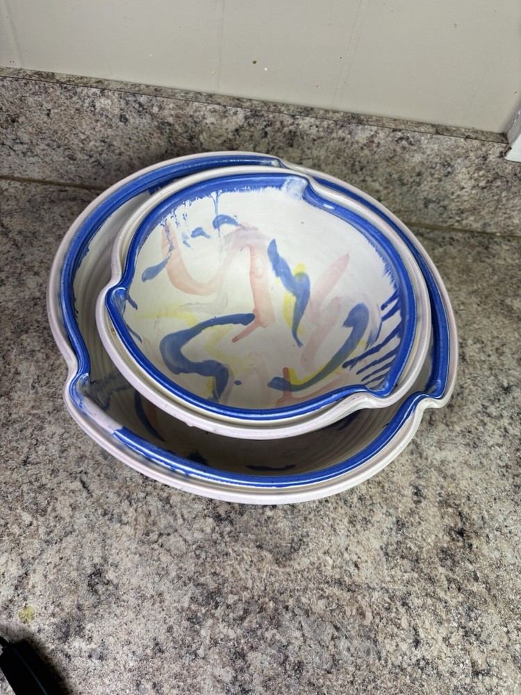 Ceramic Mixing Bowls Signed NC Pottery Set Of 2