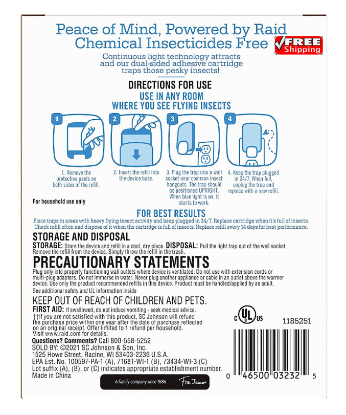 NEW Raid Essentials Flying Insect Light Trap Starter Kit: 1 Device & 1 Refill 💡