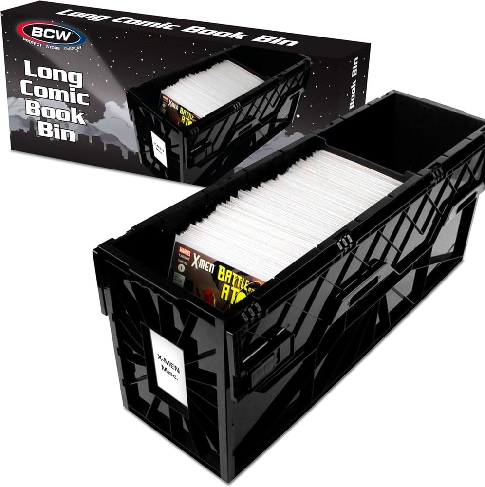 Secure Stackable Comic Book Storage Box with Movable Partition & Label Slot