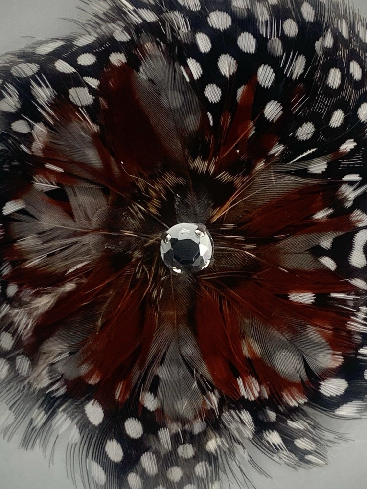 Feather Pin Barrett Handmade Rhinestone Beautiful Fall Colors Large BoHo