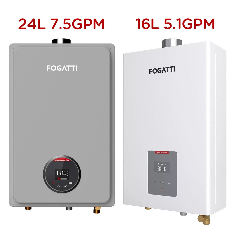 FOGATTI 16L/24L Tankless Water Heater Natural Gas/Propane Indoor, LED Display