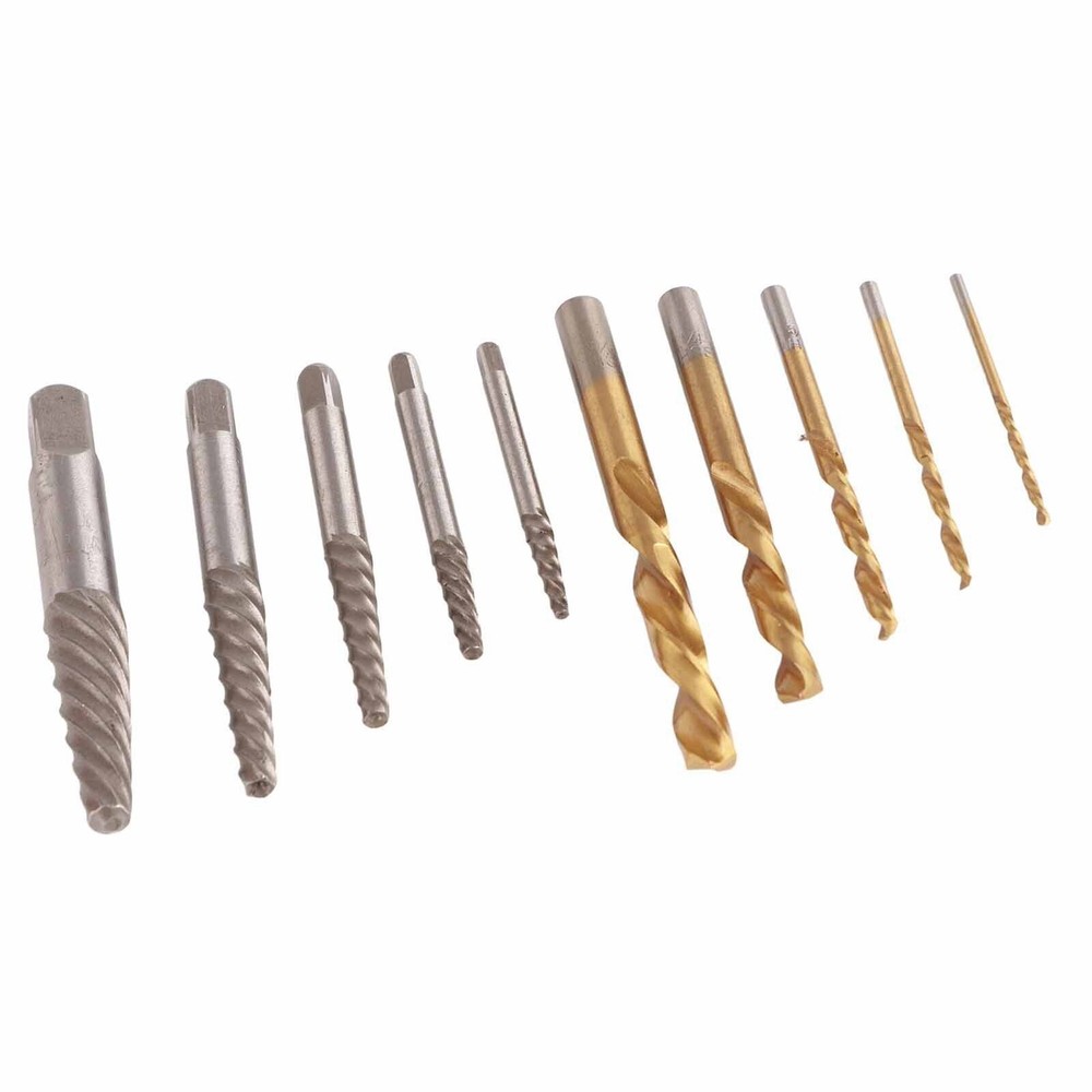 10 Pcs Drill Bit Screw Extractor Set Left Hand Titanium Plated Drill Bit Alloy