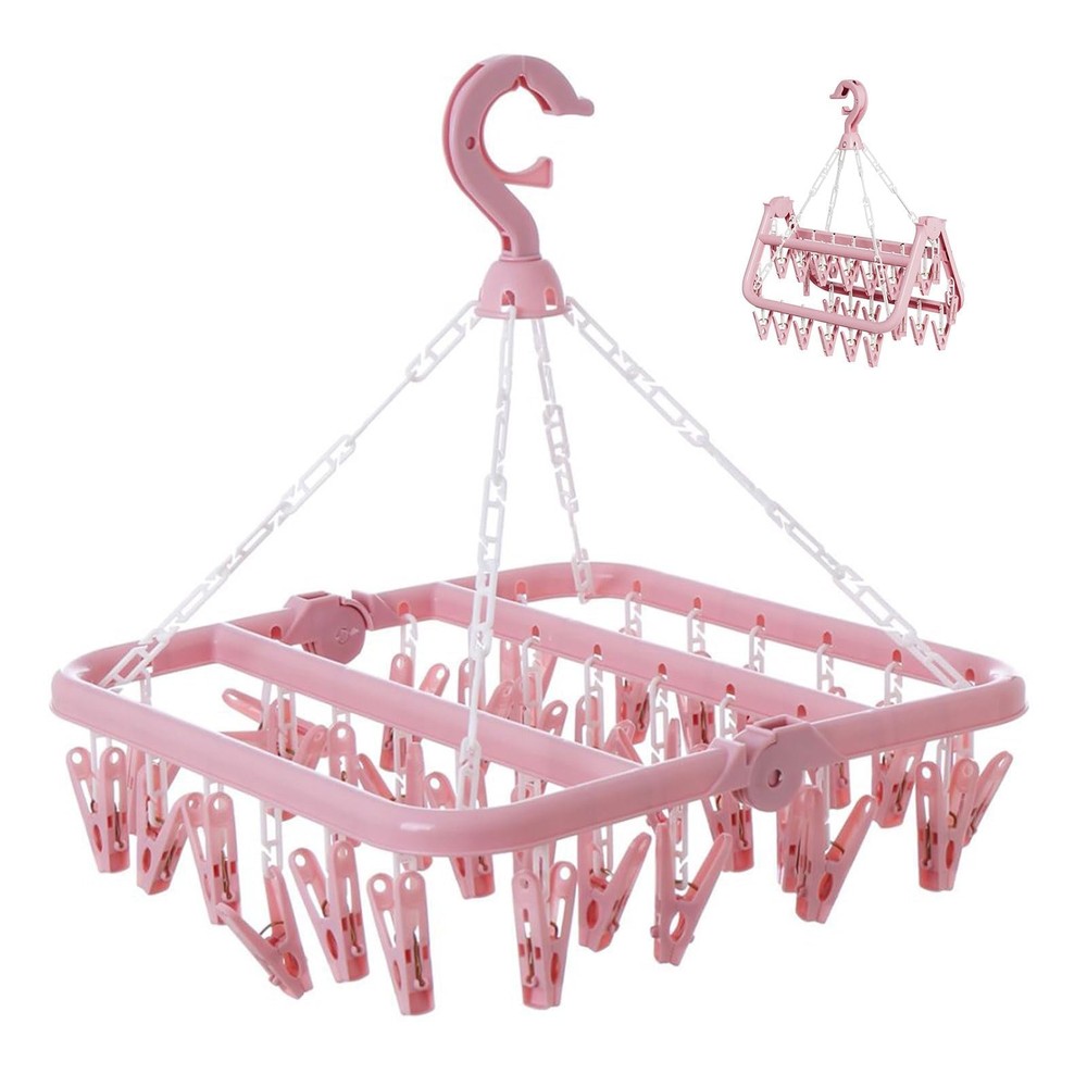 Clothes Drying Rack with 32 Clips, Foldable Hanging Rack, 360° Rotatable