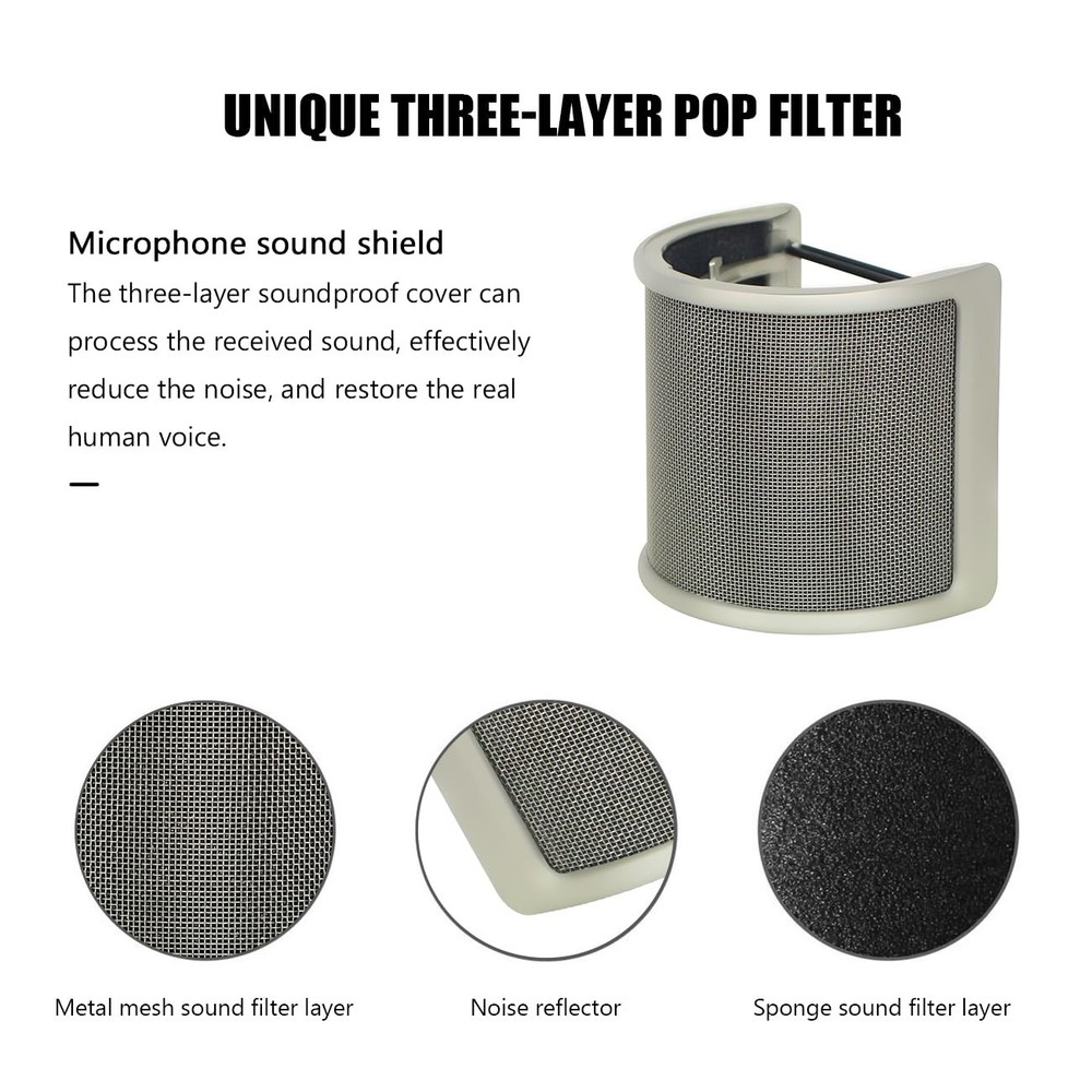 Microphone Pop Filter Golden Pop Protection with Foam Layer Windscreen Shield