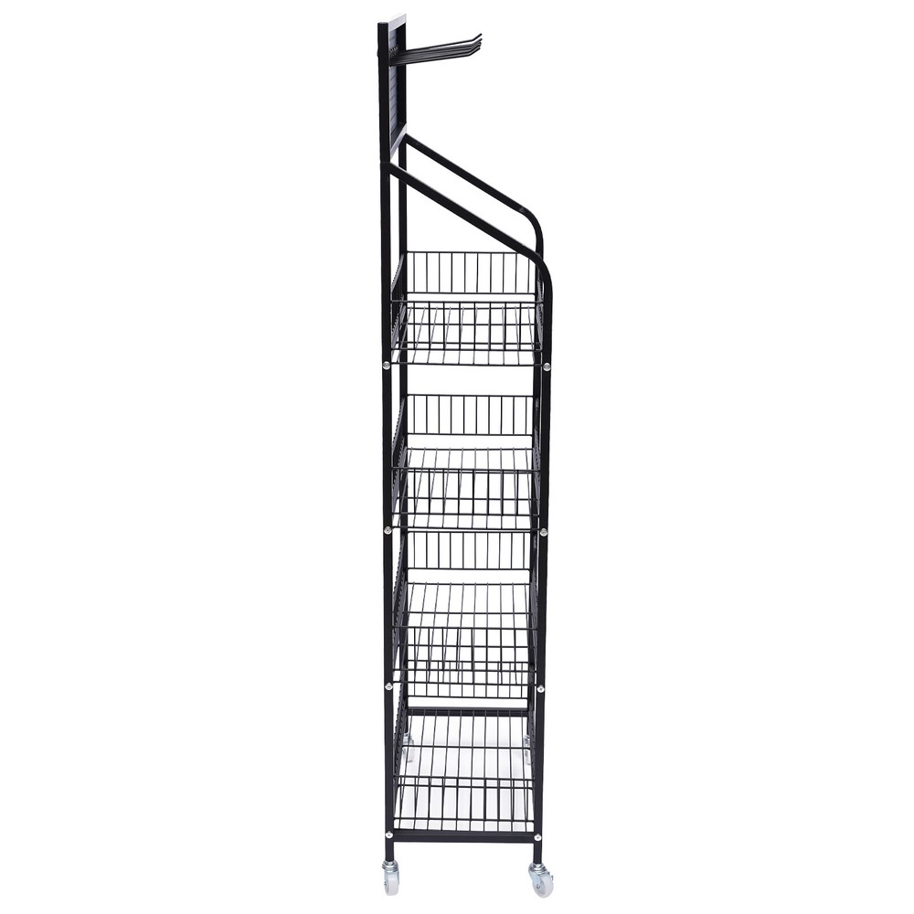 Kitchen Baker's Rack 4 Tier Rolling Metal Storage Shelf Black 55" Height+Wheels